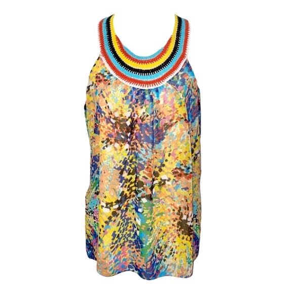 XL NY Collection Womens Rainbow Knit Confetti Print Crochet Neck Tank Top Blouse - Picture 1 of 12